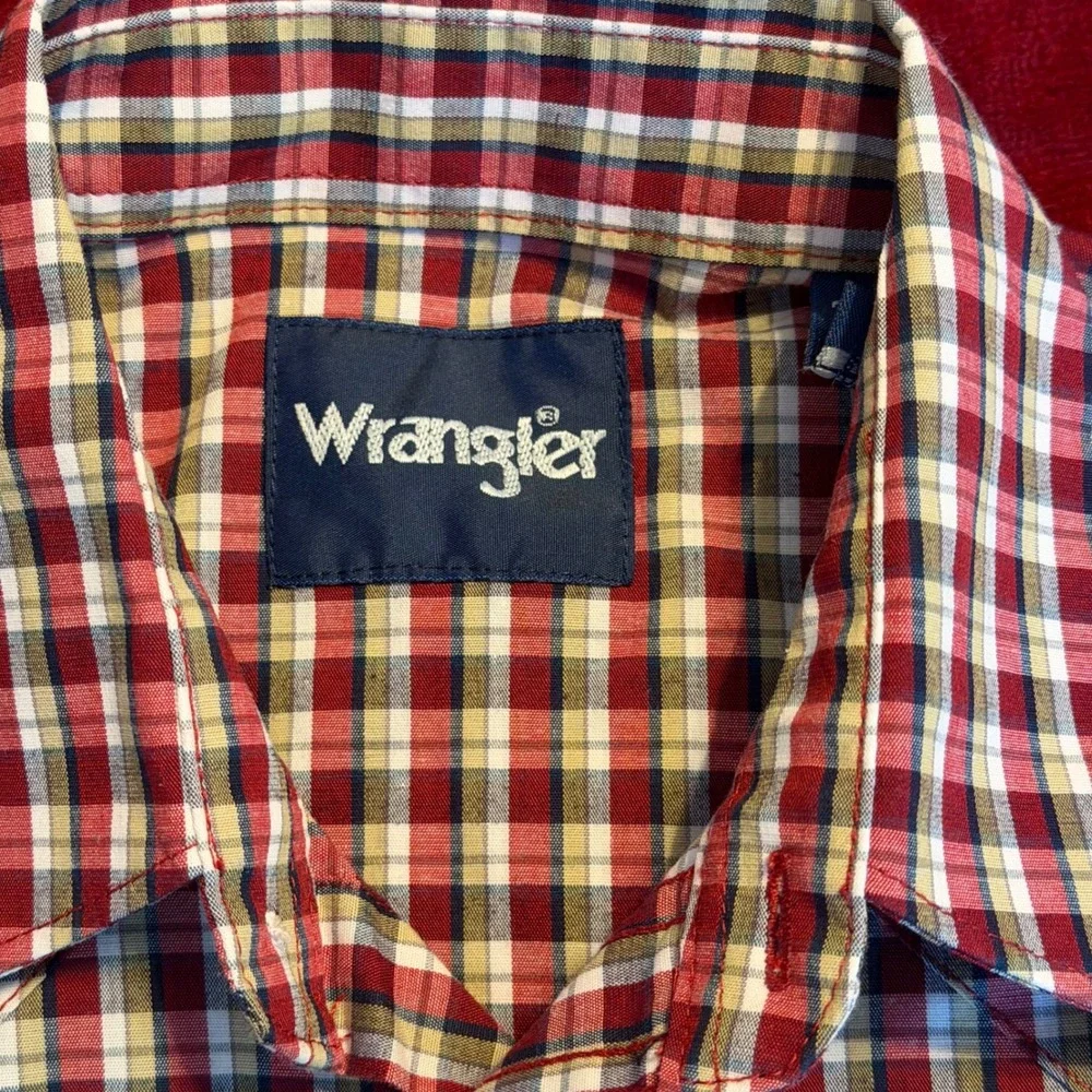 Wrangler Boys Red Plaid Western Snap Long Sleeve Shirt Large BWR045A‎